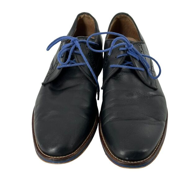 Johnston Murphy Oxford Shoes Conrad Plain Toe Black Leather Blue Detail Men 10.5 - Picture 4 of 14
